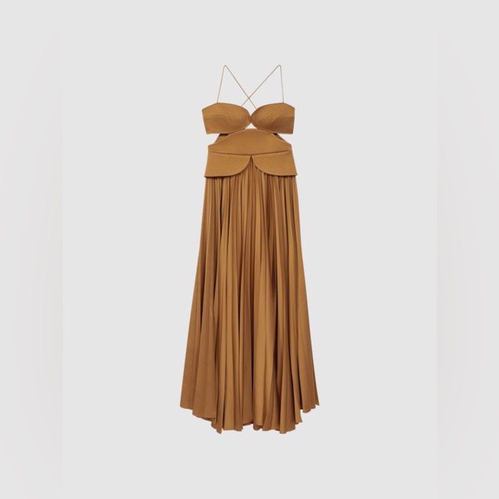 Reiss Gold US 6 pleated maxi dress perfect for weddings,date/dinner events. - Picture 7 of 7